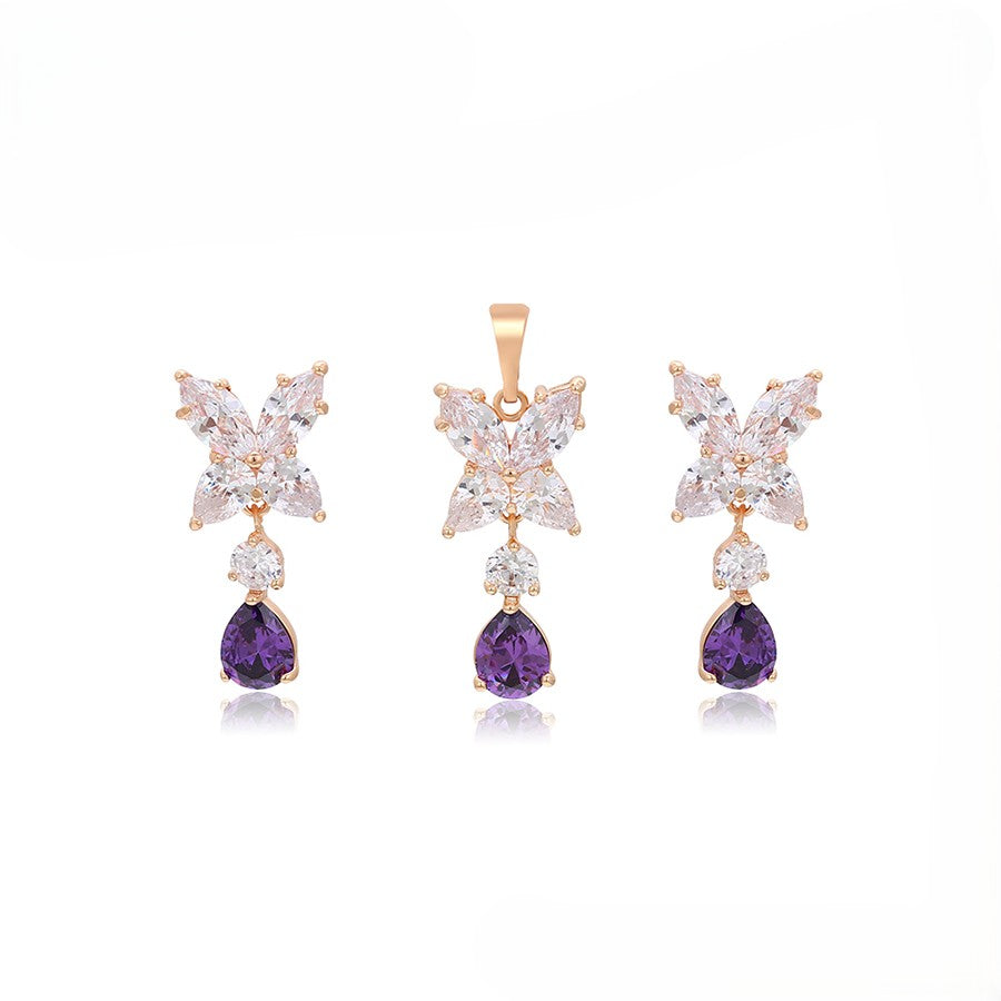 14K Rose Gold Plated Butterfly Pendant & Stud Earrings Set image 6