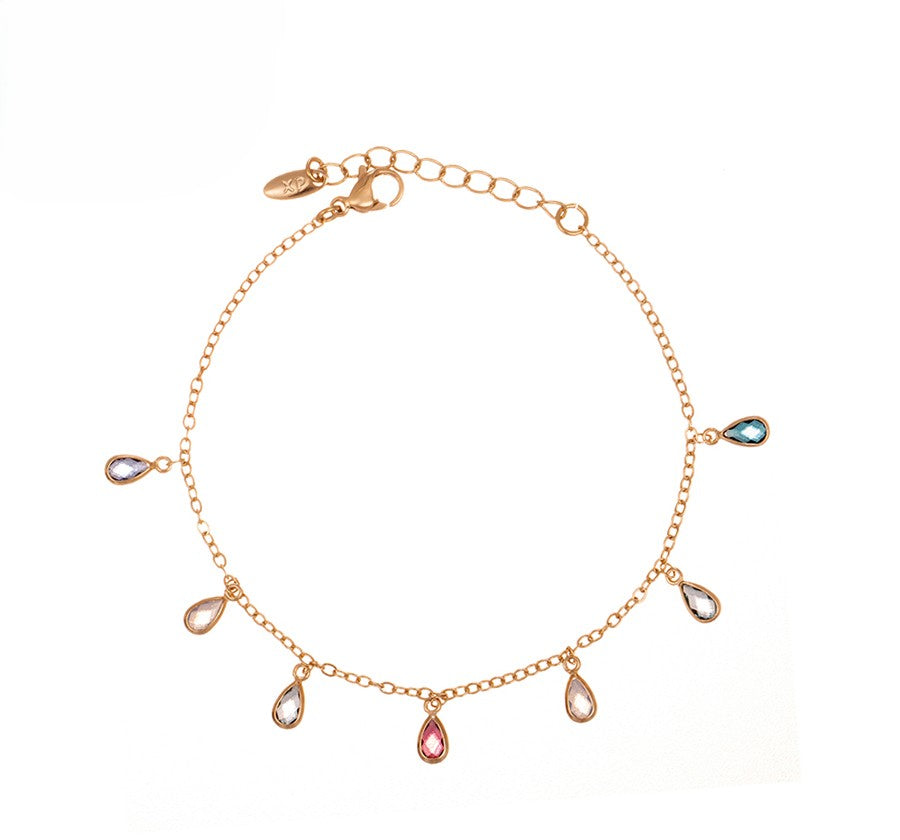 14K Gold Plated Teardrop Crystal Charm Colorful Bracelet image 4