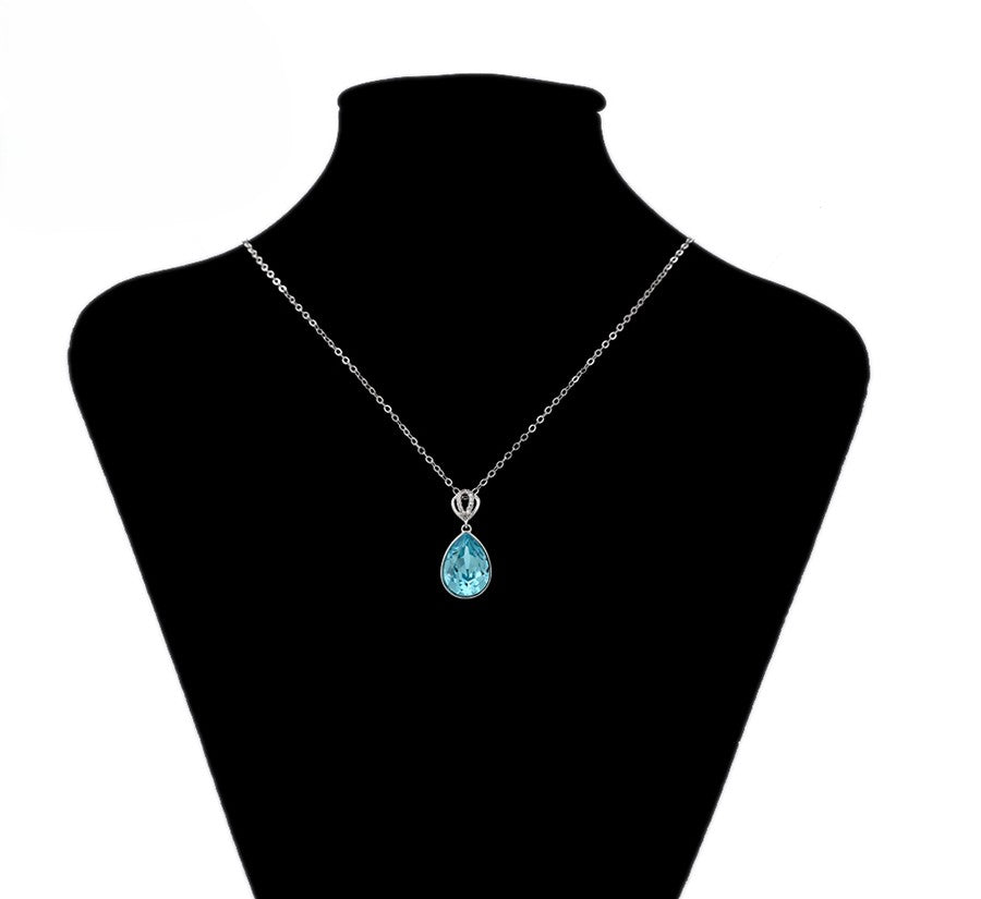 Platinum Plated Blue Crystal Teardrop Pendant Necklace image 2