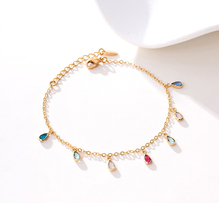 14K Gold Plated Teardrop Crystal Charm Colorful Bracelet image 3
