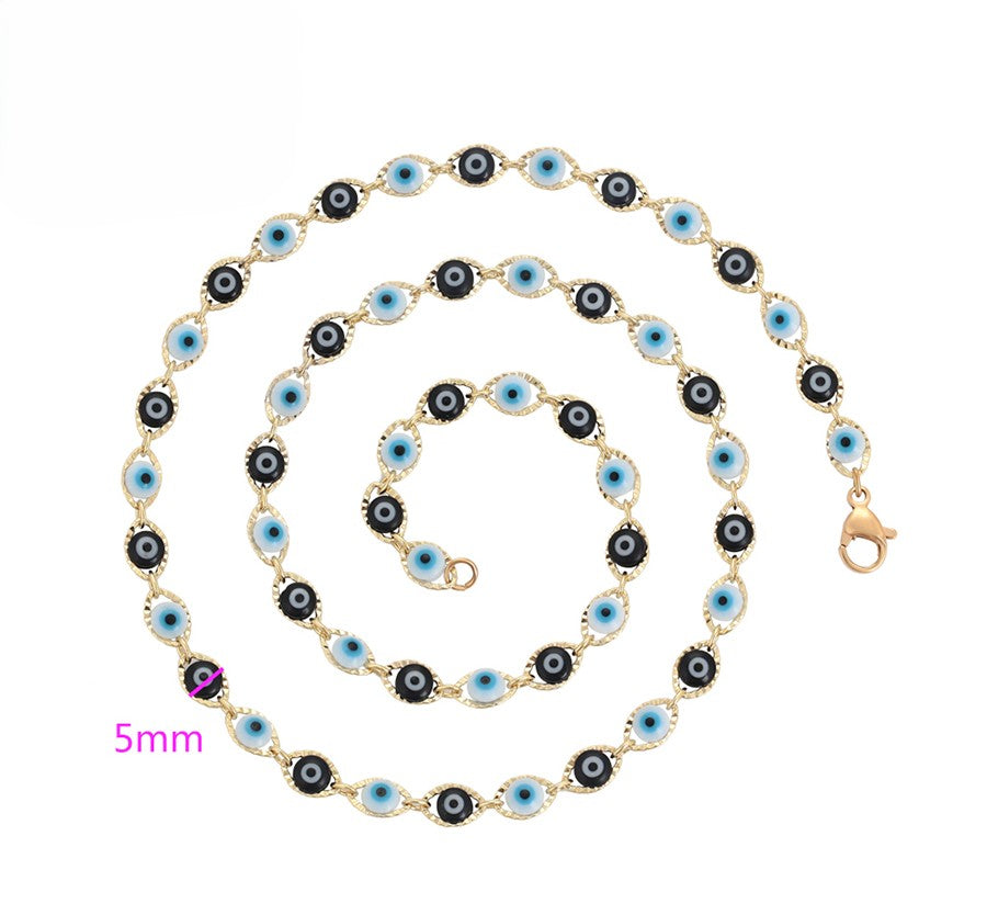 Bohemian Gold Necklace with Multiple Blue Evil Eyes image 2