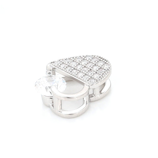 Stylish White Gold Heart Necklace with Pave Crystals and Solitaire Moissanite image 1