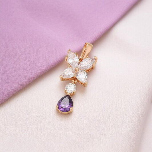 14K Rose Gold Plated Butterfly Pendant & Stud Earrings Set image 1