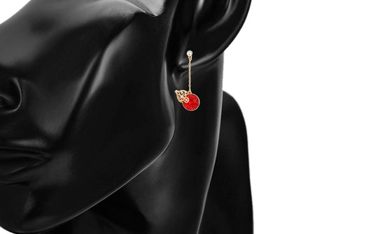 18K Gold Plated Red Crystal Gourd Pendant Necklace & Drop Earrings Set image 1