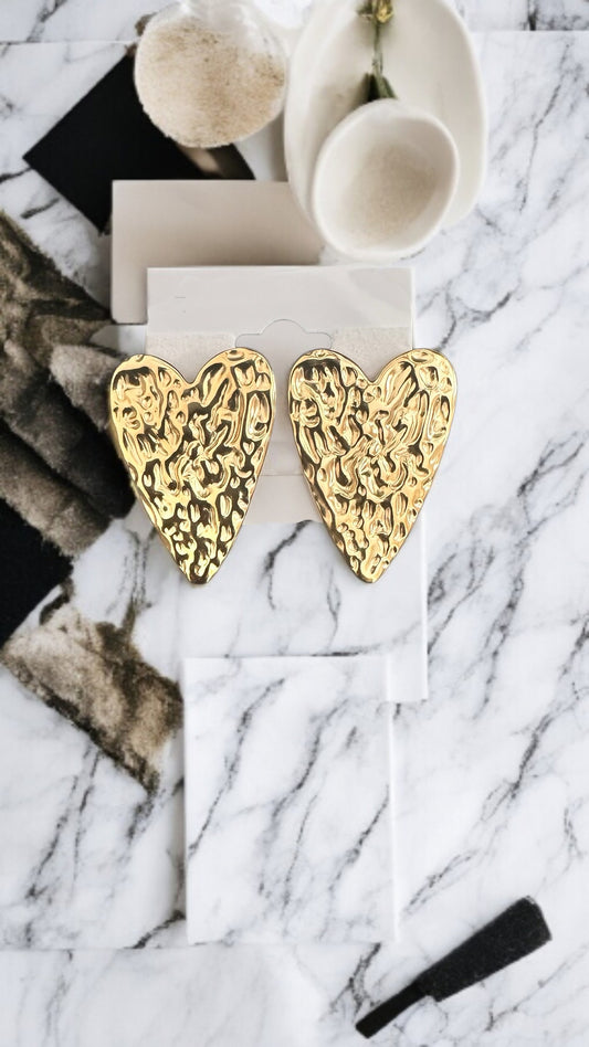 18K Gold Plated - Heart Texture Stub Earring