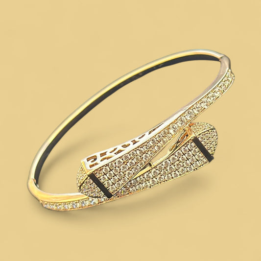 Elegant Gold Plated Bangle with Crystal Pave Stones