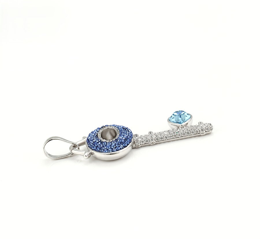 Crystal Key Charm in Sterling Silver with Blue Heart Accent image 4