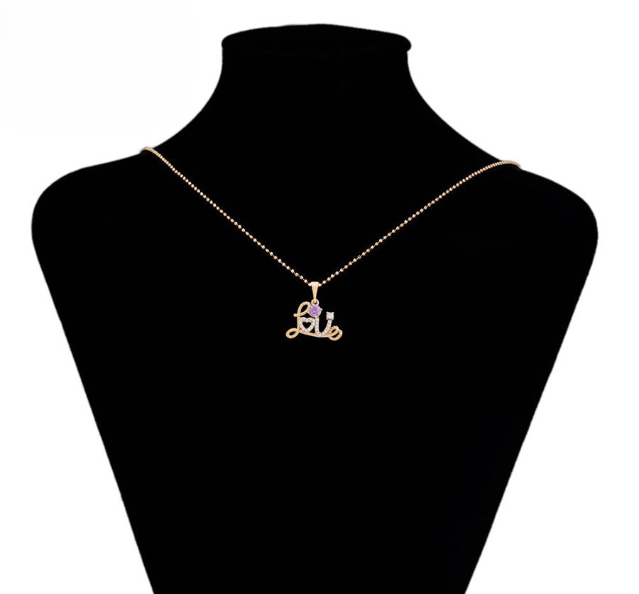18K Gold Plated "Love" Heart and Gemstone Charm Pendant image 1