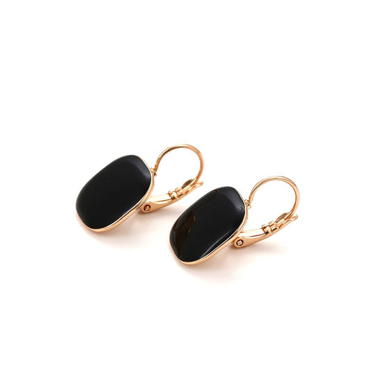 18K Gold Plated - Gold-Tone Black Onyx Square Drop Earrings image 1