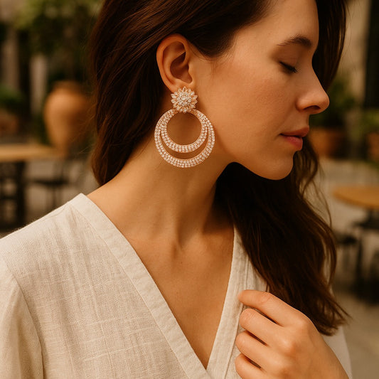 Gold Plated Multi-Layer Crystal Hoop Earrings image 1