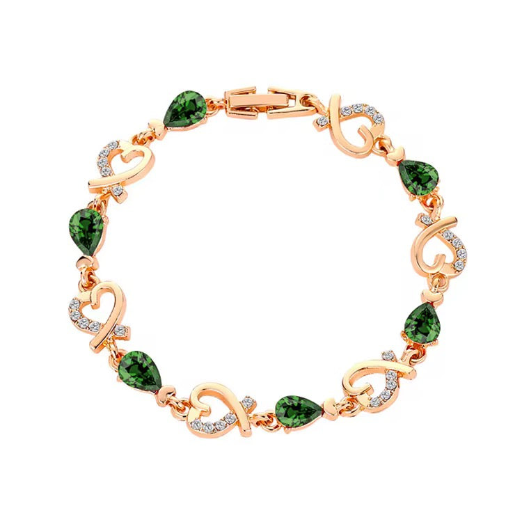 Green - Hollow Love Heart Link Bracelet with Style Gems image 0