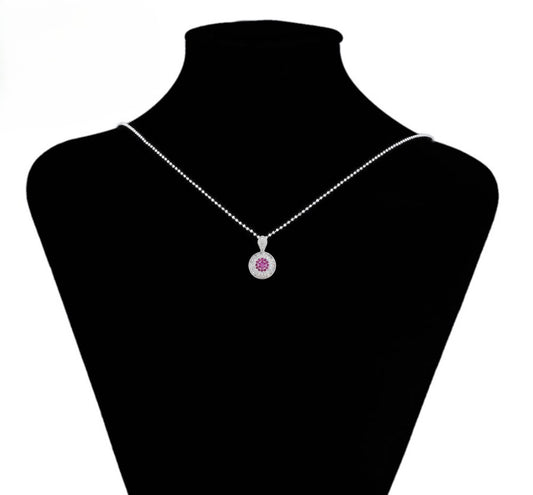 Round Ruby and Diamond Halo Pendant in Platinum Plated image 1