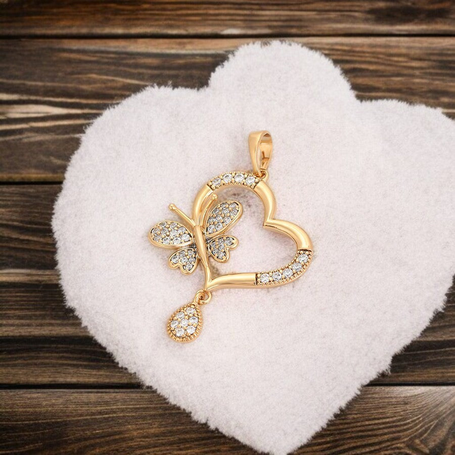 18K Gold Plated Open Heart & Butterfly Pendant with Pave CZ Crystals image 3