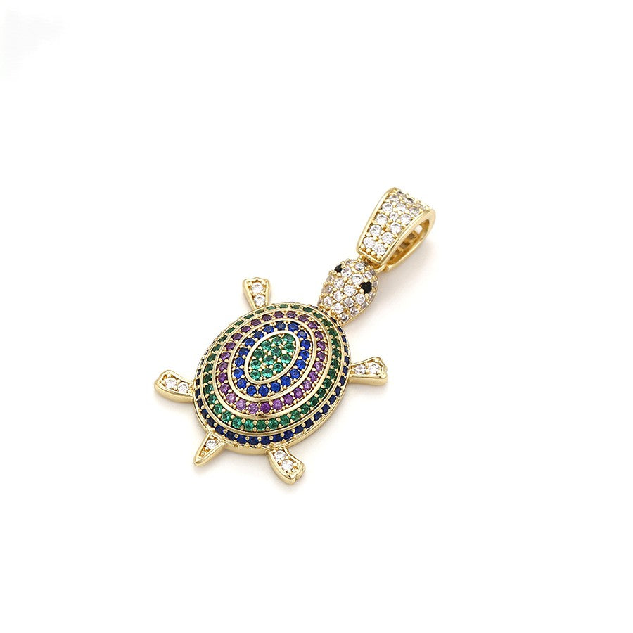 14K Gold Plated Turtle Pendant with Colorful Crystal Pave image 3