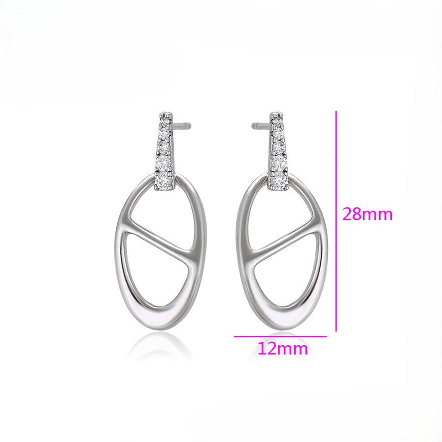 Silver Open Oval Dangle Earrings with Crystal Pave Stud image 4