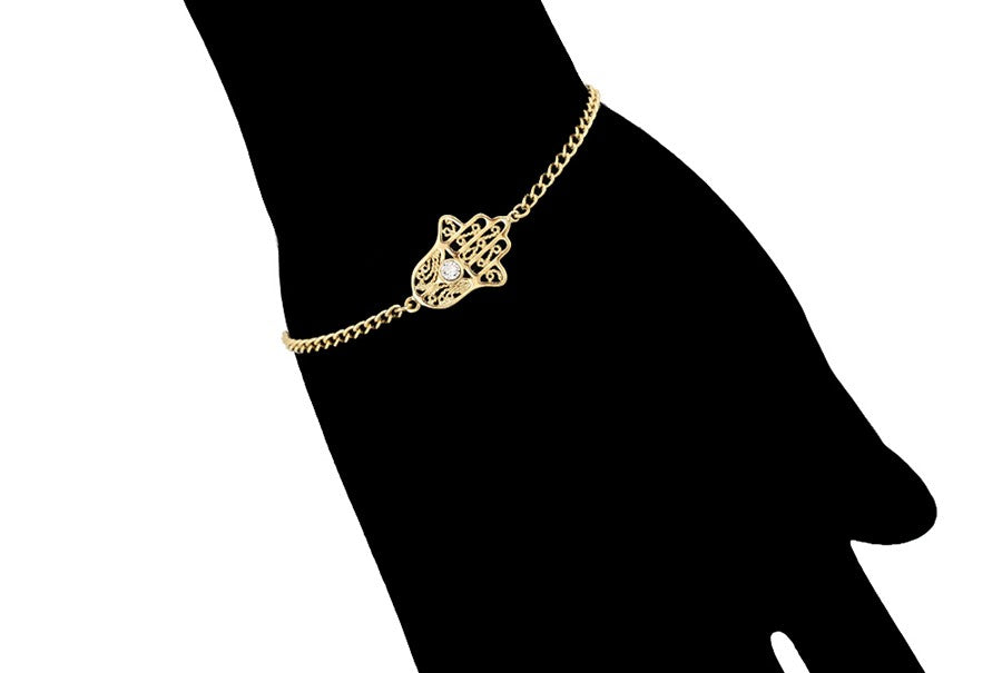 14K Gold Plated Hamsa Hand Bracelet with Crystal image 3