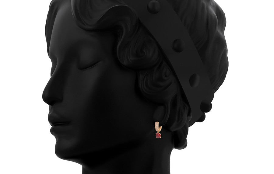 Rose Gold Red Sapphire and Crystal Drop Earrings - 18K Gold Plated image 2