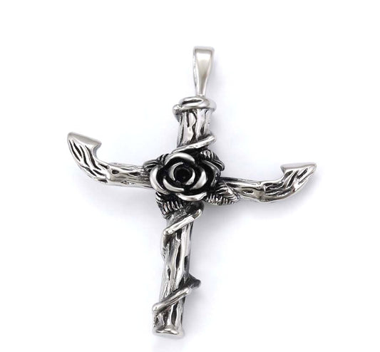 Sterling Silver Rose Cross Pendant image 1
