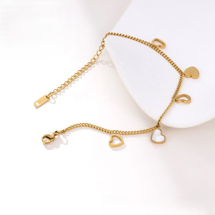 14K Gold Plated Heart Charm Bracelet with Mother of Pearl Accents image 4