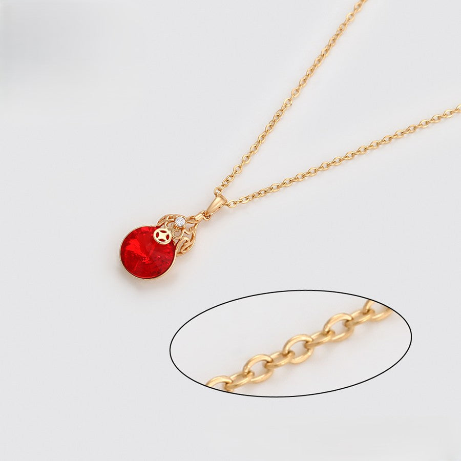 18K Gold Plated Red Crystal Gourd Pendant Necklace & Drop Earrings Set image 5