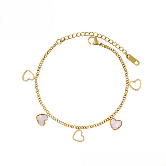 14K Gold Plated Heart Charm Bracelet with Mother of Pearl Accents image 1