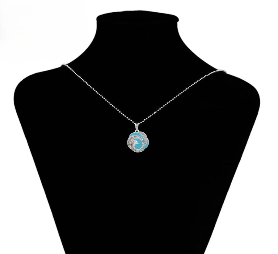 Silver & Turquoise Bird Pendant with Pave Crystals image 3