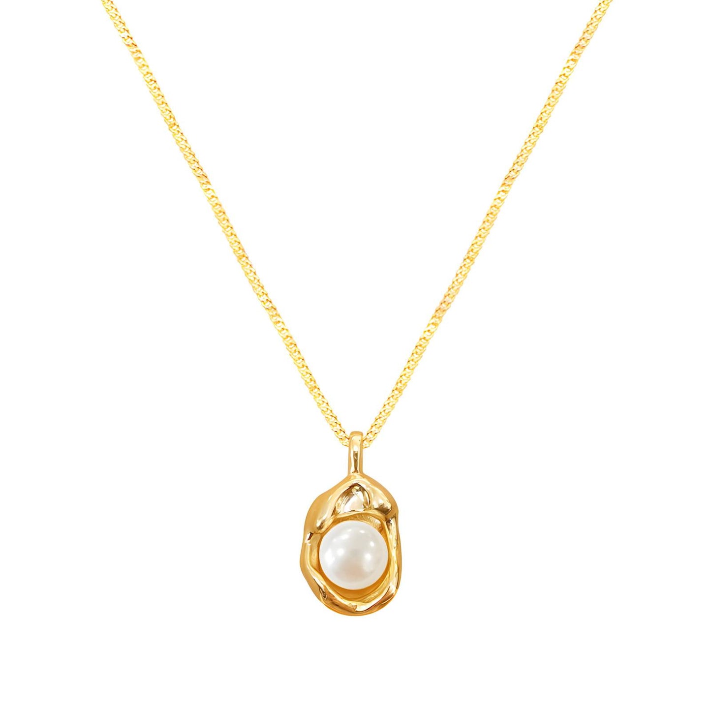 18K Gold Plated Stainless Steel Organic Pearl Pendant Necklace image 0