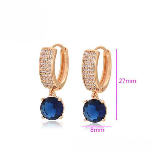 Rose Gold Blue Sapphire and Crystal Drop Earrings - 18K Gold Plated image 1