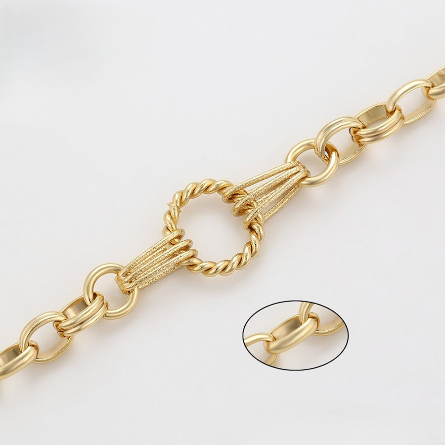 14K Gold Plated Chunky Link Bracelet with Textured Rope Circle Accent image 3