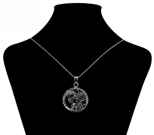 Dragon with Skull and Rose Charm in Sterling Silver image 1