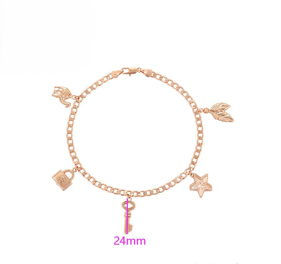 Rose Gold Charm with Lock, Key, Star, Arrow, and Leaf Anklets image 2