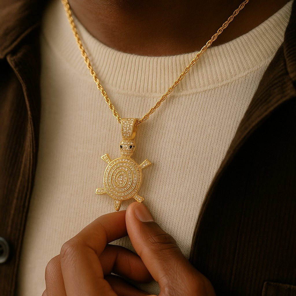 Men's / Women's Gold Crystal Turtle Pendant image 0