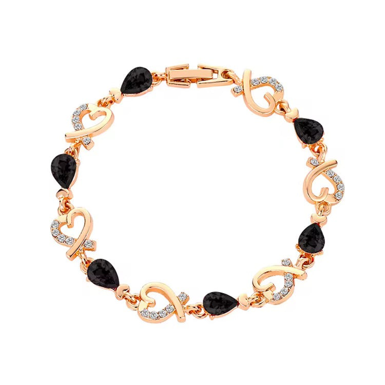 Black - Hollow Love Heart Link Bracelet with Style Gems image 0