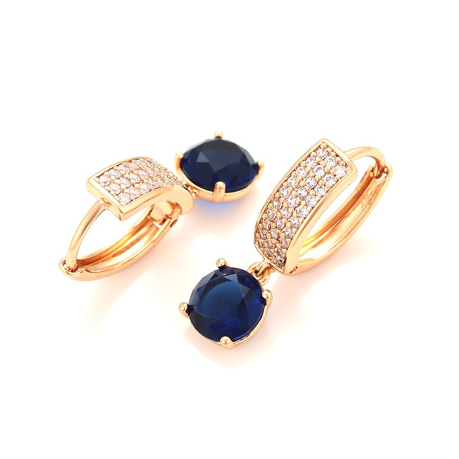 Rose Gold Blue Sapphire and Crystal Drop Earrings - 18K Gold Plated image 5