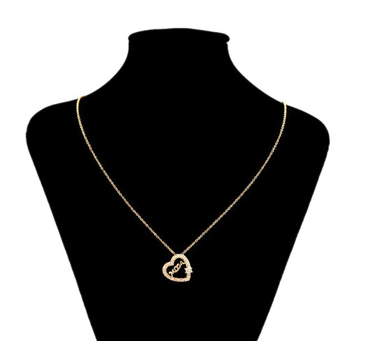 "Mom" Heart Pendant Necklace with Crystal Accents - 18K Gold Plated image 1