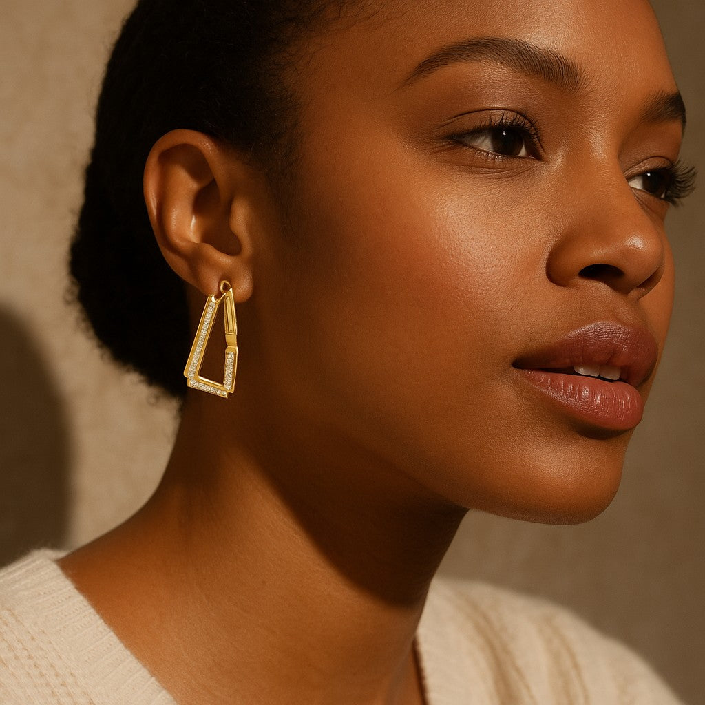 Geometric 14K Gold Plated & Crystal Triangle Hoop Earrings image 2