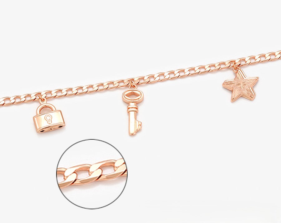 Rose Gold Charm with Lock, Key, Star, Arrow, and Leaf Anklets image 5
