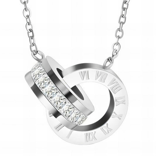 Stainless Steel Interlocking Circle Roman Numeral Crystal Necklace image 1