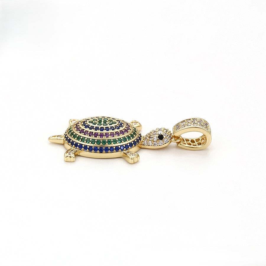 14K Gold Plated Turtle Pendant with Colorful Crystal Pave image 2