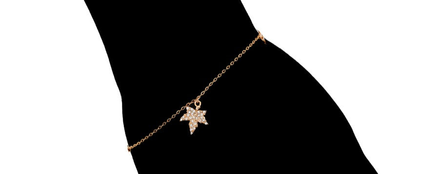 Delicate Gold Chain Bracelet with Leaf and Floral Charms and Sparkling Crystals image 3