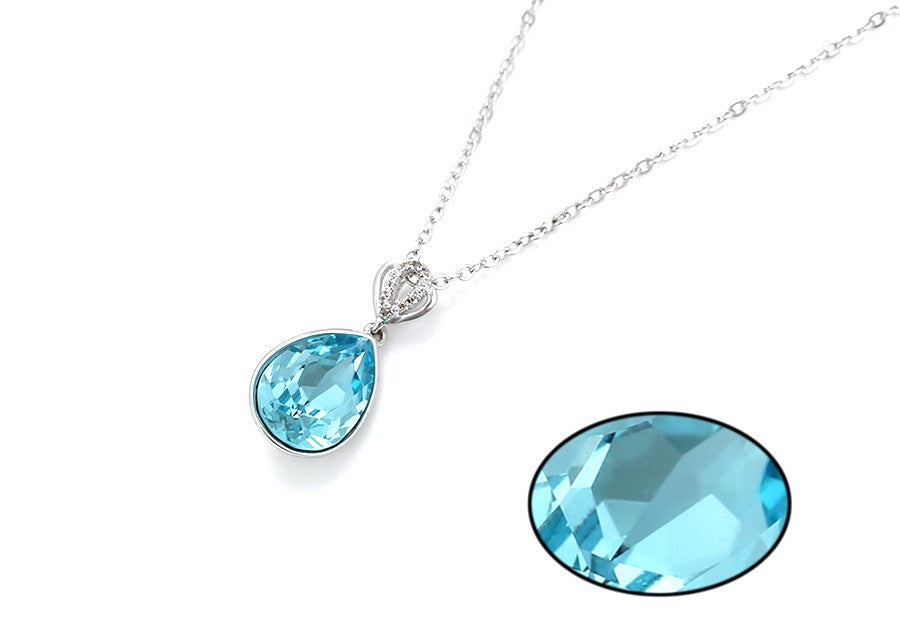Platinum Plated Blue Crystal Teardrop Pendant Necklace image 4