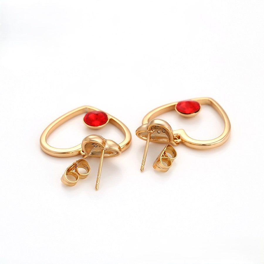 Gold Plated Heart Drop Earrings with Red and Clear Crystals image 3