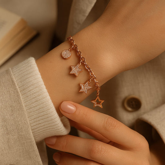 Fashion Gold Chain Bracelet with Zirconia Charms - 18K Gold Plated image 2