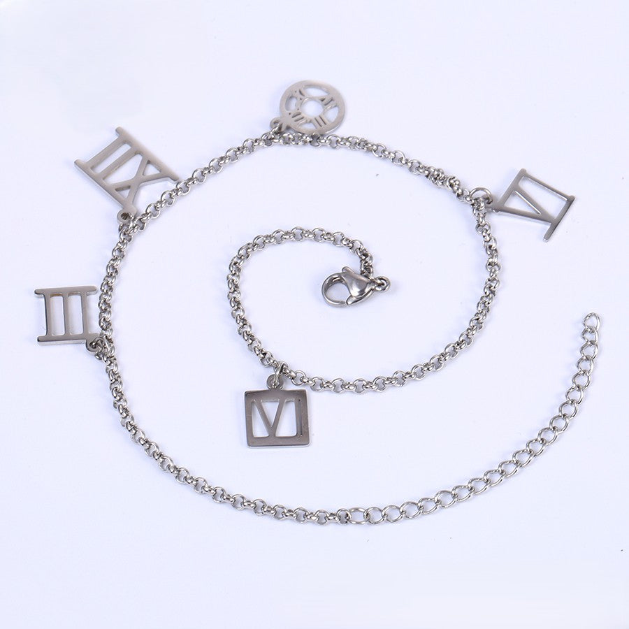 Modern Silver Chain Anklet with Roman Numerals image 3