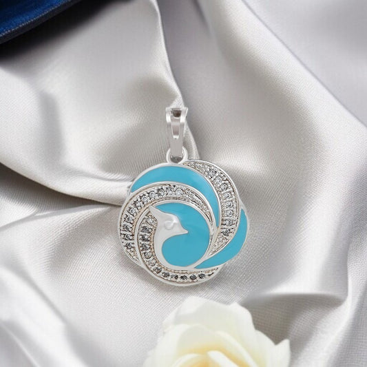 Silver & Turquoise Bird Pendant with Pave Crystals image 1