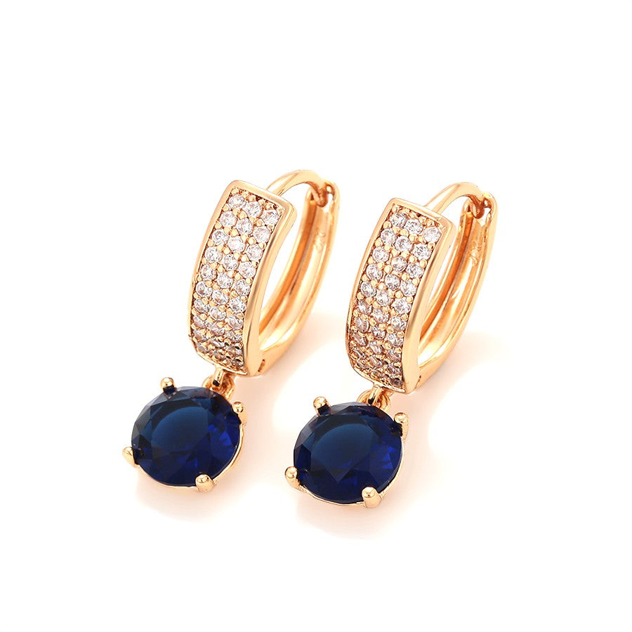 Rose Gold Blue Sapphire and Crystal Drop Earrings - 18K Gold Plated image 2