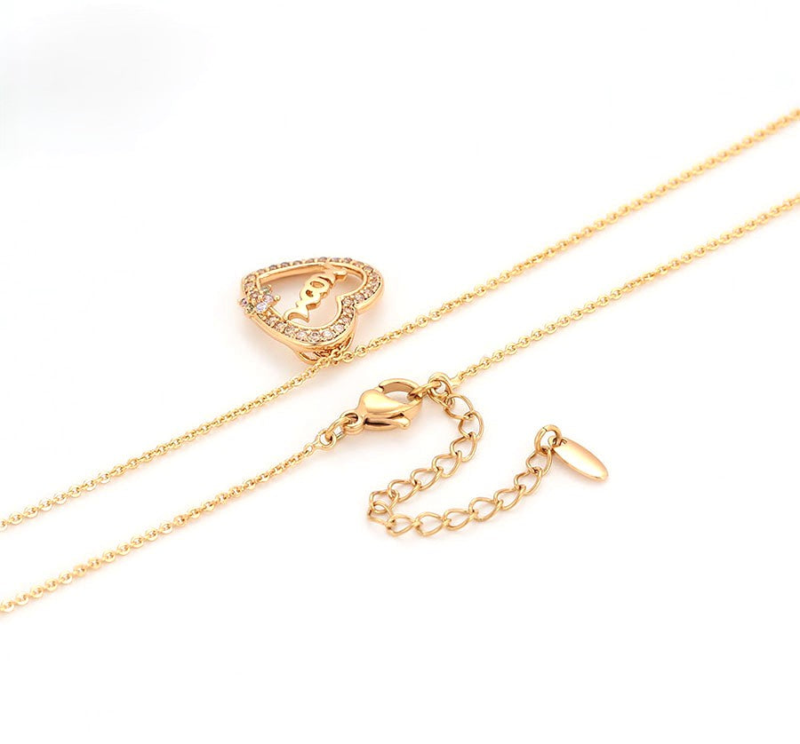 "Mom" Heart Pendant Necklace with Crystal Accents - 18K Gold Plated image 4