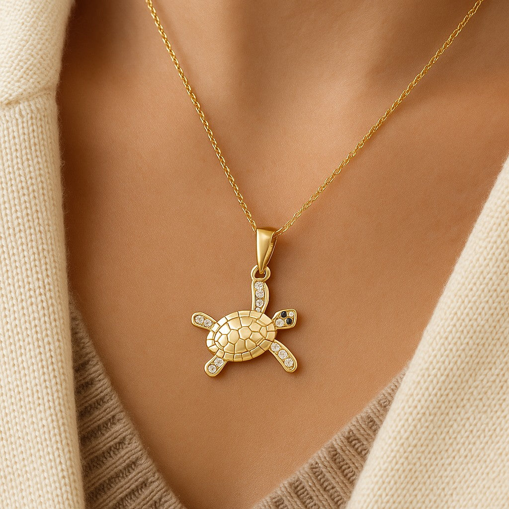 14K Gold Plated Turtle Pendant - Lucky Gold Turtle Pendant for Protection image 0