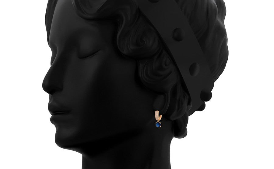 Rose Gold Blue Sapphire and Crystal Drop Earrings - 18K Gold Plated image 3