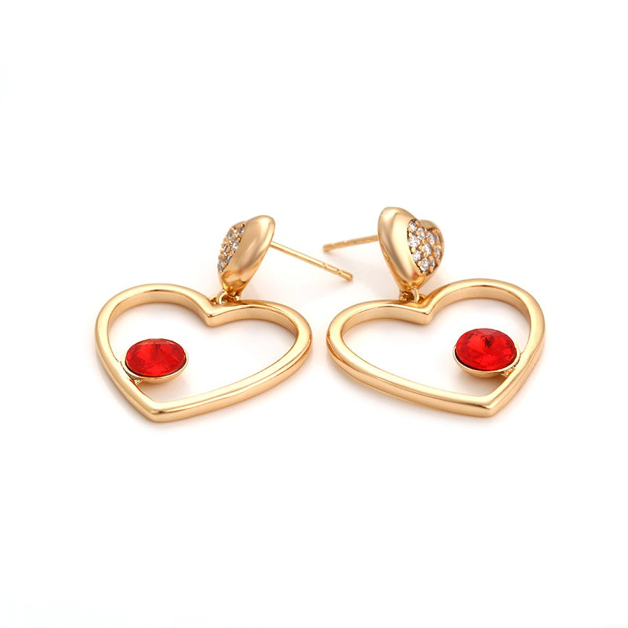 Gold Plated Heart Drop Earrings with Red and Clear Crystals image 5